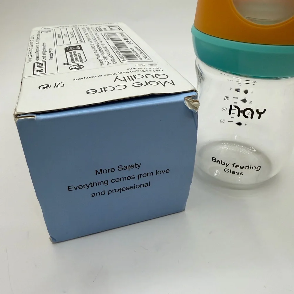 Glass Baby Bottle INAY- Cute Bear Head Design - 160ml - +1 Month Size S Nipple